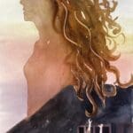 A silhouette of a woman, curls frame her face and reach down to provide a handhold to help a young girl escape from a prison below. In the woman’s hair sits a finch bird, the same bird that forms our Lady Grey logo. I painted “Miss Lady Grey” to remind me of how the darkest pits became paths to my best joys.